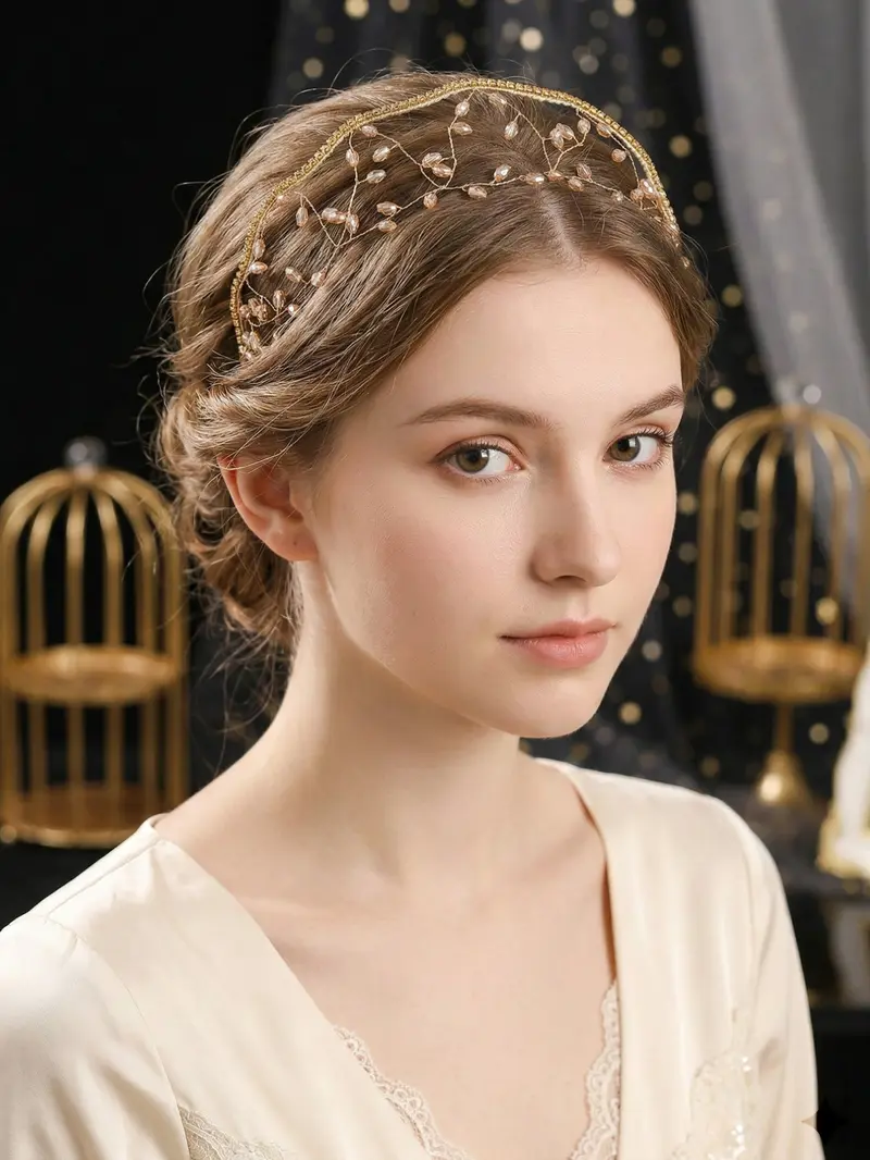 Multicolor Artificial Crystal Leaf Accents Crown Headband Forest Style Forest Theme Bridal Accessory, Bridal Headwear, Unique Artistic Design Tiara for All Seasons, Hairband