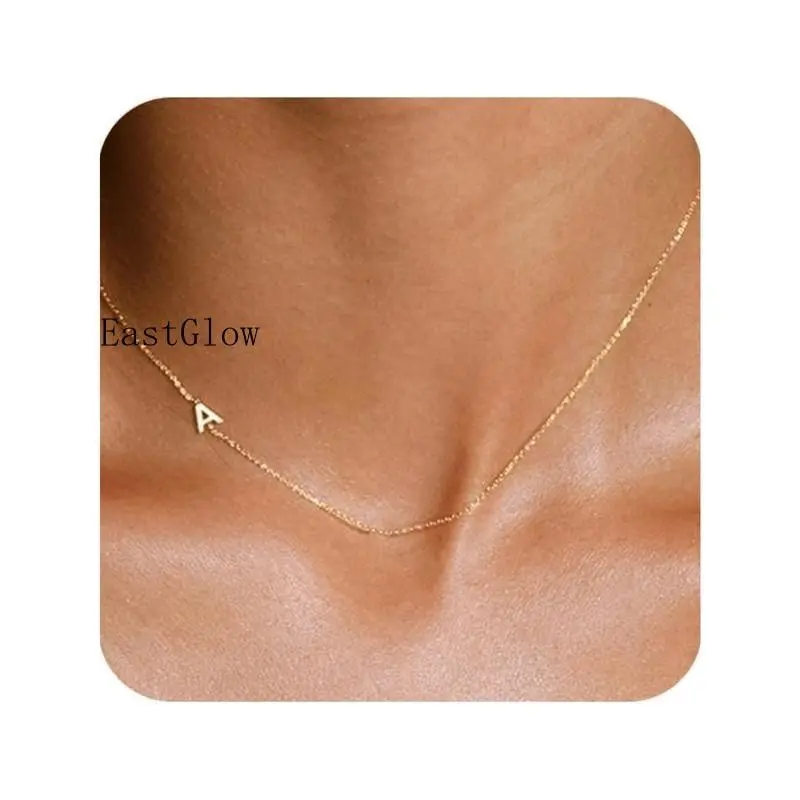 &1PcDaintyInitialLetterNecklaceSideways26CharmClavicleNecklaceWomen