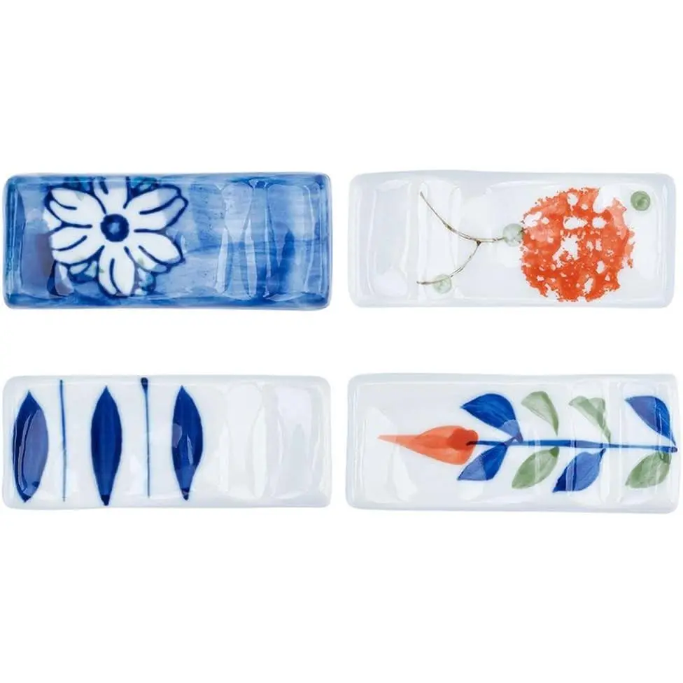 3pcs Ceramic Chopsticks Rest Rack Hand Painted Japanese Chopstick Rests & Holders Floral Chopstick Stand Rest Set Festive Tableware Ornament for Spoon Fork Porcelain Dip Pen Holder