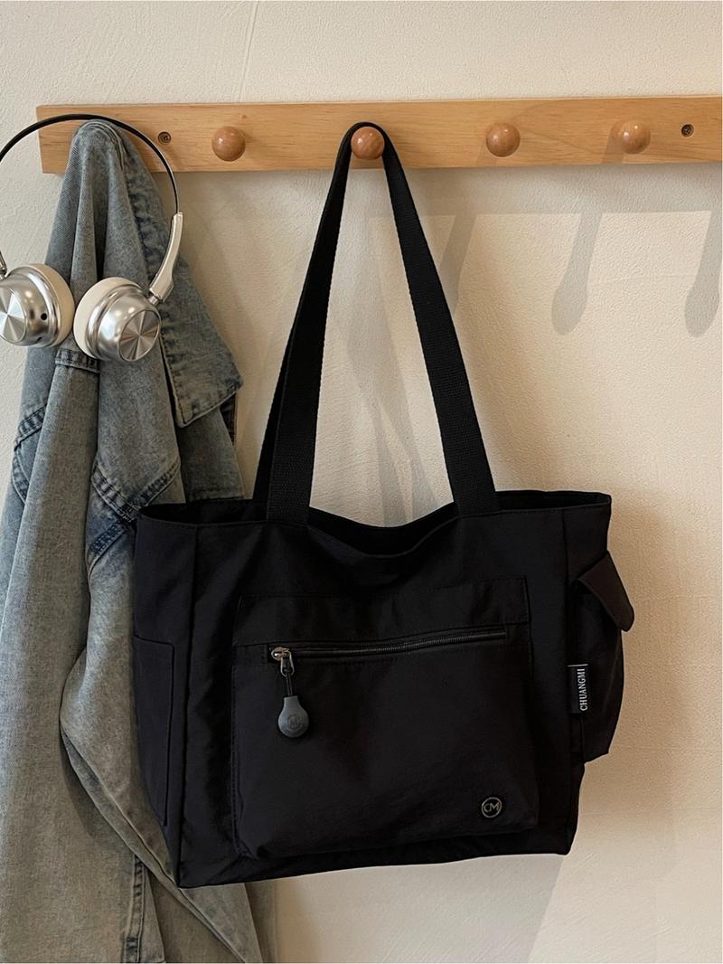 Japanese-style casual large-capacity canvas bag, student laptop bag, simple and lightweight shoulder/handbag/tote bag, zip closure. Suitable for work, school, commuting, shopping, Commuter tote bag, Canvas tote bags