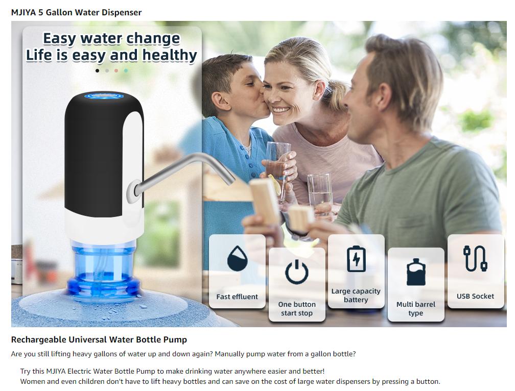 Water Dispenser for 5 Gallon Bottle - Rechargeable Water Pump for 5 Gal Jug, BPA-Free, Food Grade Silicone Hose, Stainless Steel Spout - 30-40 Days Battery Life, Easy One Switch Operation for Kitchen Outdoor Camping Office Water Dispenser for 5 Gallon Bottle - Rechargeable Water Pump for 5 Gal Jug, BPA-Free, Food Grade Silicone Hose, Stainless Steel Spout - 30-40 Days Battery Life, Easy One Switch Operation for Kitchen Outdoor Camping Office