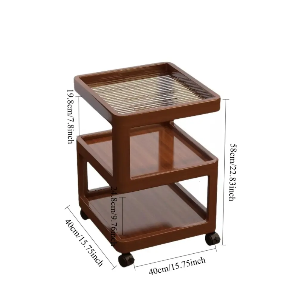 Mobile Rolling Bamboo Nightstand, Minimalist Multifunctional Bedside Side Table, 3-Tier Open Storage Shelf with Wheels, Space Saving Rolling Storage Cart for Bedroom, Sofa Corner and Living Room