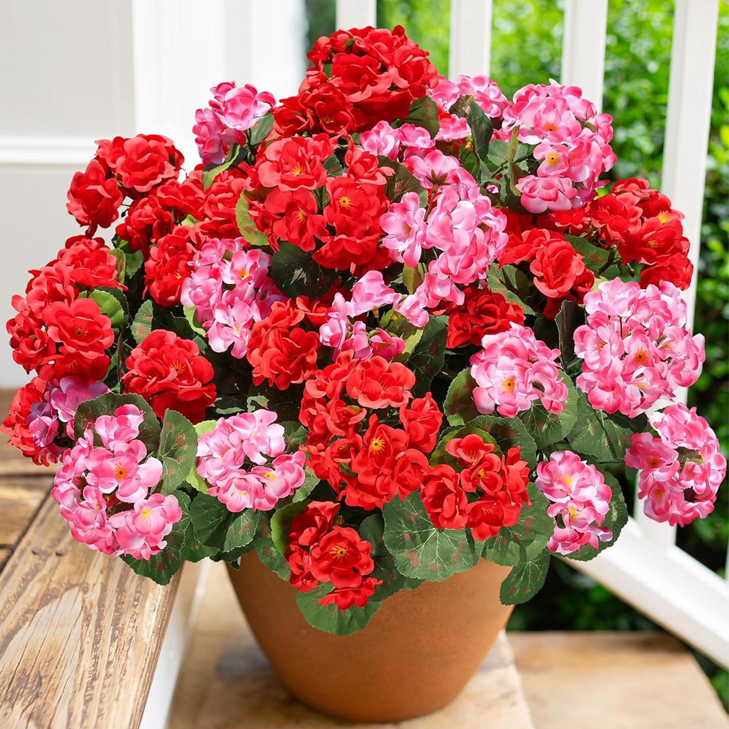 Artificial Geraniums Fake Flowers for Outdoors Decoration, 6 Bundles Silk Geraniums Flower UV Resistant Look Real Faux Plants Fake Blossom Plants for Front Door Garden Porch Planter Patio Balcony Yard Indoor Home, Mix #TOP PICKS