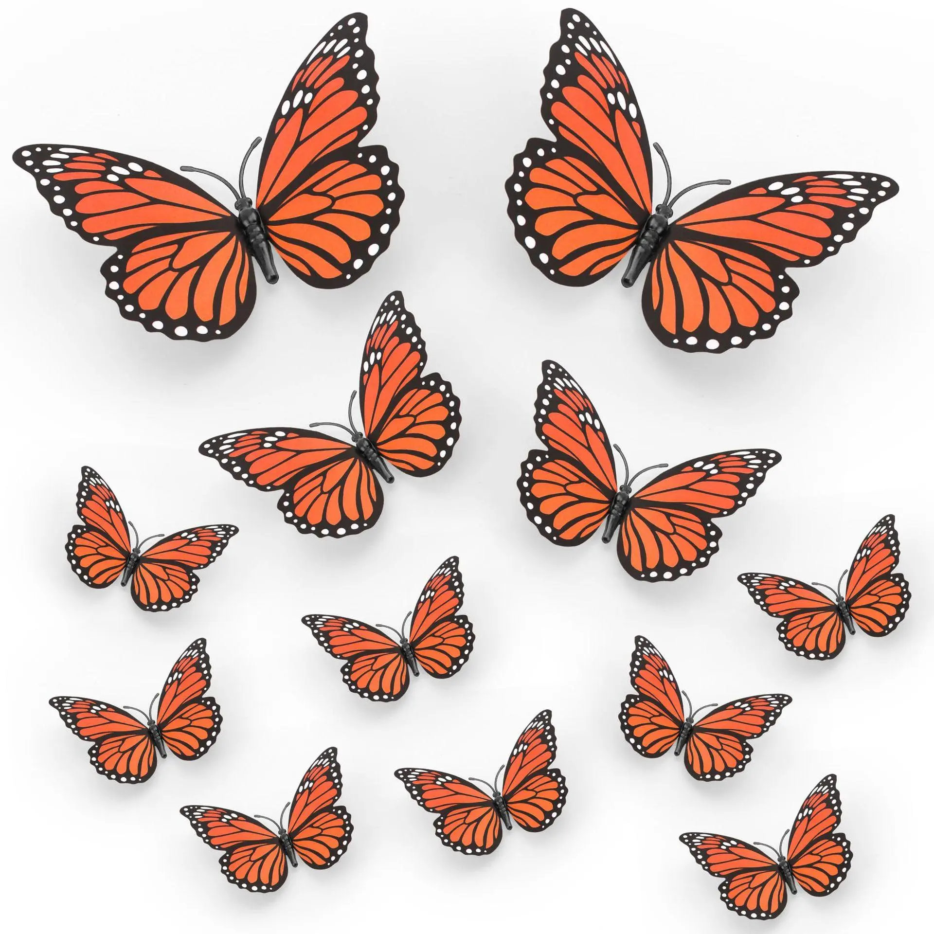 3D Monarch Butterfly Wall Decorations, Orange and Black Bendable Butterfly Stickers with Adhesive Pads, Mexican-Inspired Fall Decor for Halloween, Day of the Dead, Party, Bedroom, Window and Door
