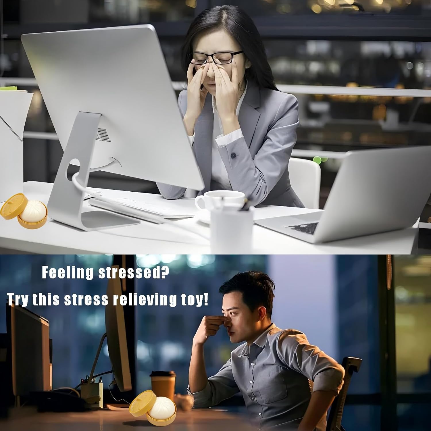 4pcs Colorful Dumpling Stress Balls, Squeeze Dough Ball Fidget Sensory Toy, Stress Relief Hand Toy, Bun with Food Steamer, Stretchy Desk Toys, Fidget Gadget