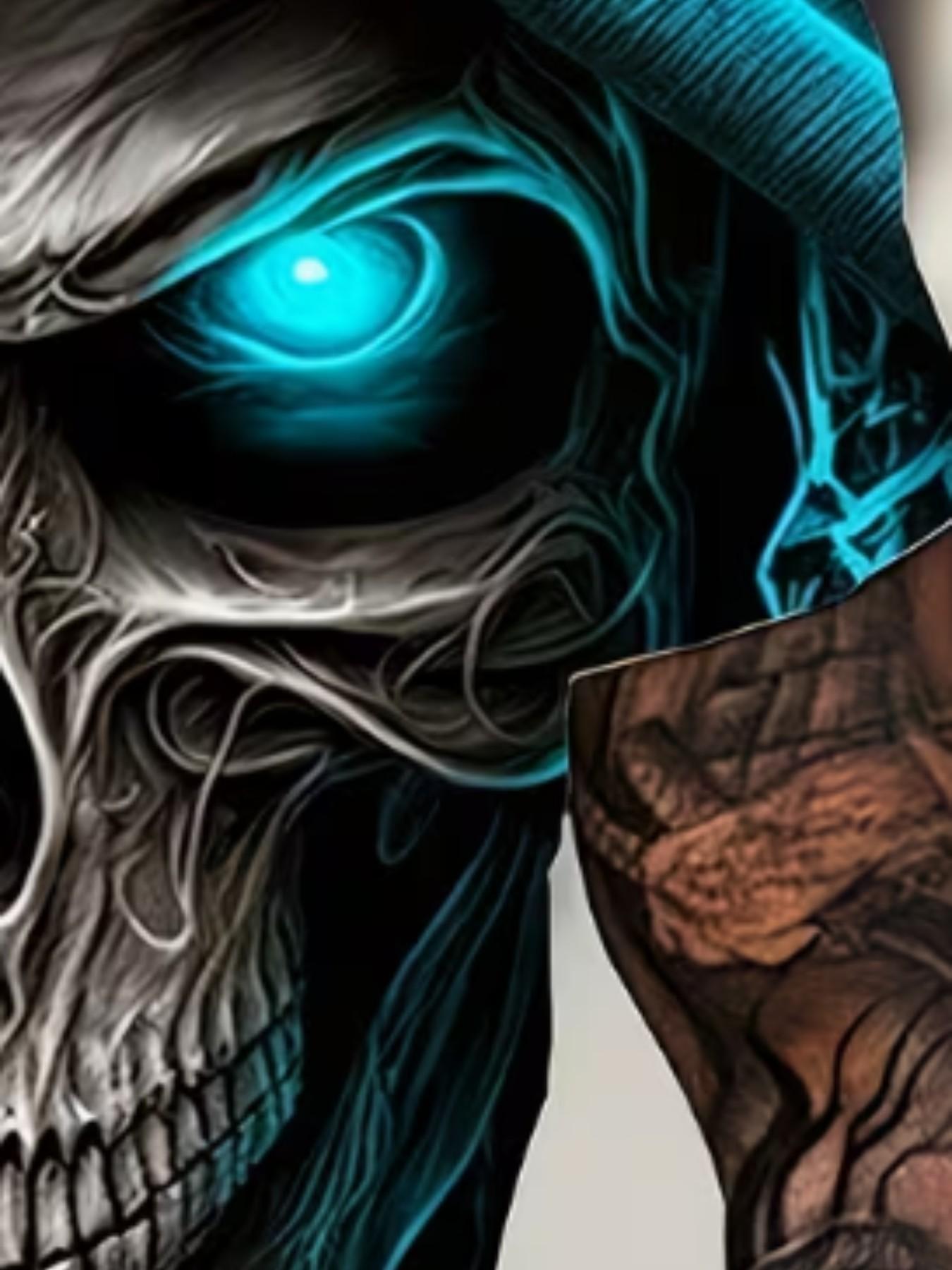 Men's Skull T-Shirt, 3D Printed Skull O-Neck, Oversized Short Sleeve, Casual Slim-Fitting Top, Sports Wear, Men's Clothing