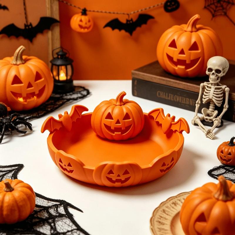 Halloween Pumpkin Bat Jewelry Tray, Gothic Pumpkin Lantern Design, Halloween Candy Bowl, Fall Decor Vanity Accessory, Halloween Gift, Plastic Storage Holder