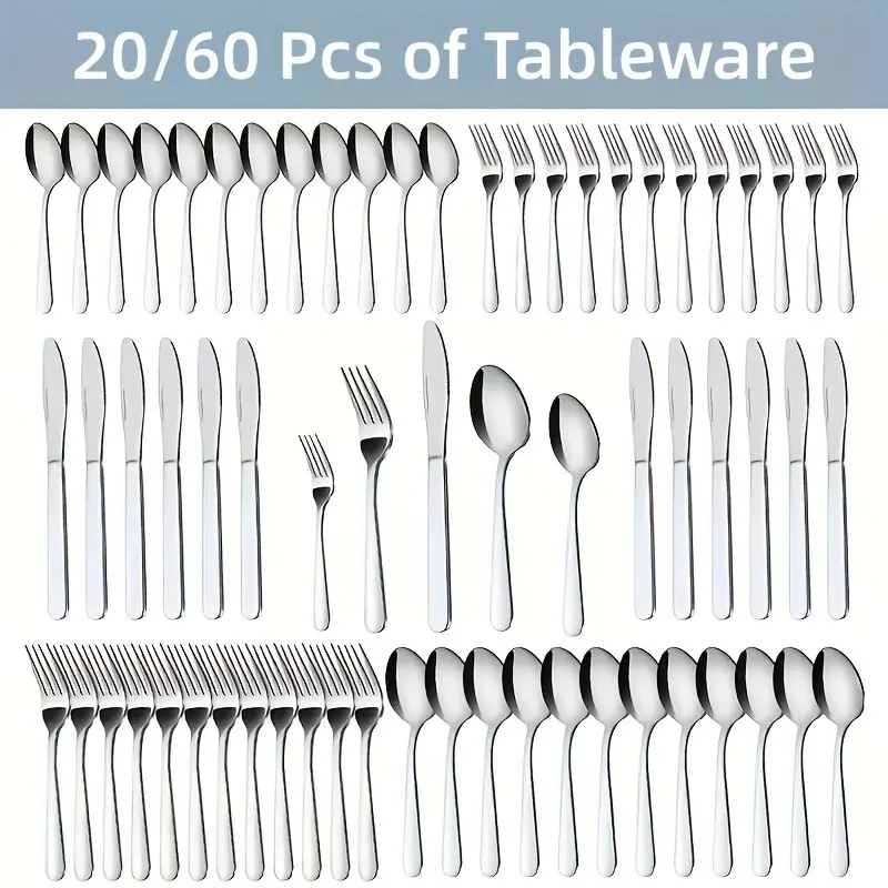 60/20pcs Stainless Steel Silverware Set - Heavy Duty Commercial Flatware for Restaurants, Weddings & Home | Dishwasher Safe, Rust-Proof, Non-Toxic | Bulk Kitchen Tableware with Gift Box for Thanksgiving & Christmas