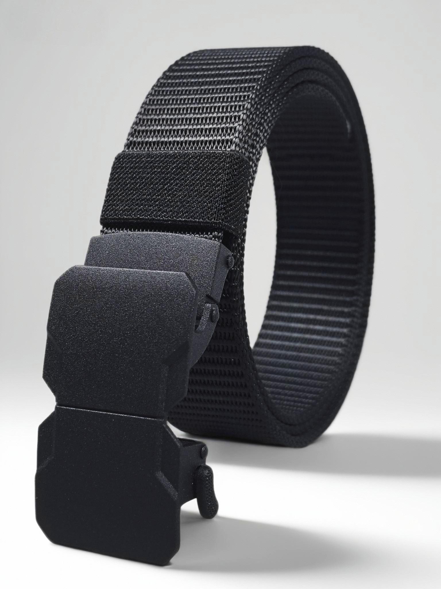 Men's Zipper Nylon Belt with Alloy Buckle, Automatic Stretch Golf Waistband, Outdoor Tactical Hiking Belt, Durable and Comfortable Design