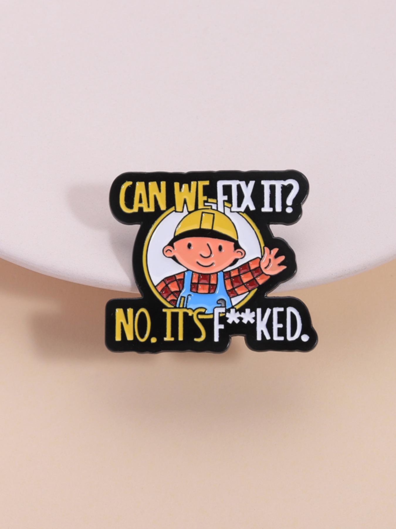 Cartoon Hard Hat Worker Design Brooch, Funny Letter Pattern Brooch, Fashion Accessories for Men & Women, Trendy All-match & Exquisite Brooch for Birthday Gift, Hat Pins