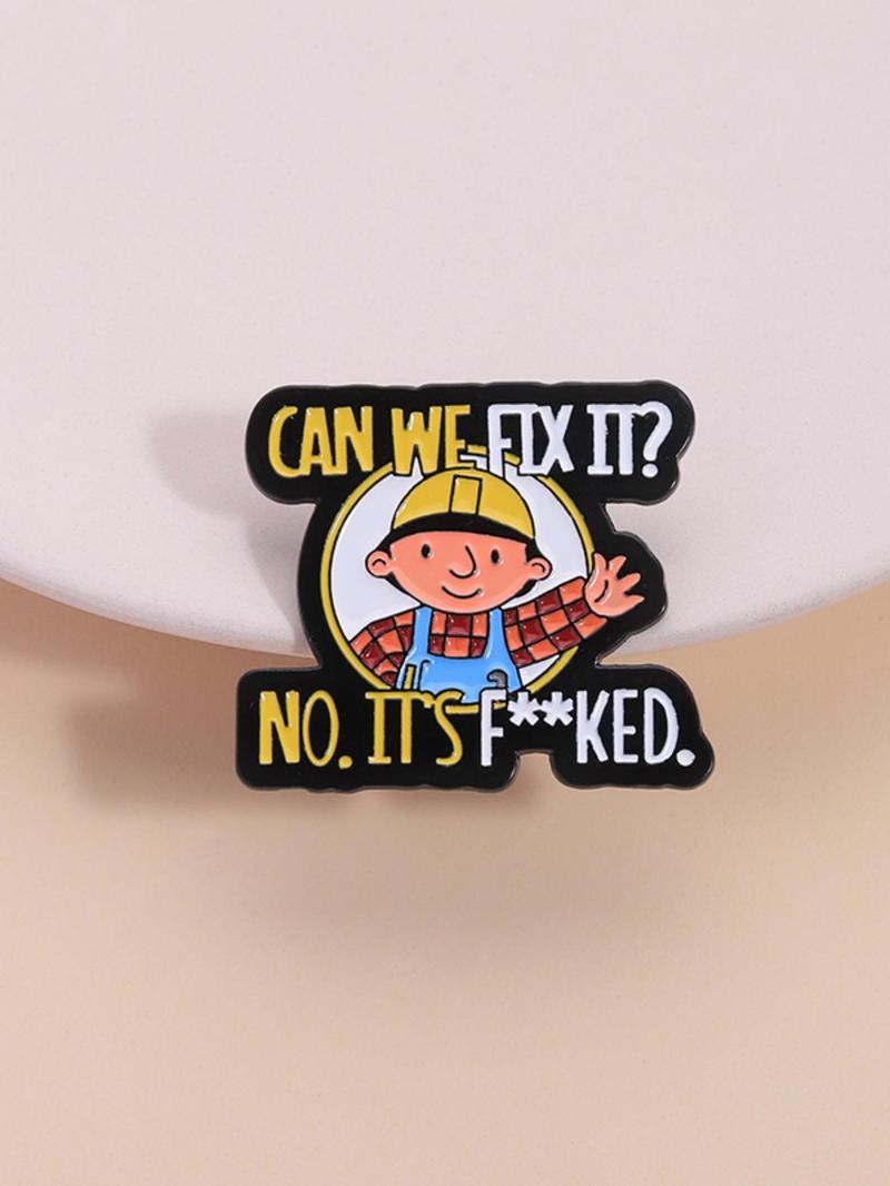 Cartoon Hard Hat Worker Design Brooch, Funny Letter Pattern Brooch, Fashion Accessories for Men & Women, Trendy All-match & Exquisite Brooch for Birthday Gift, Hat Pins