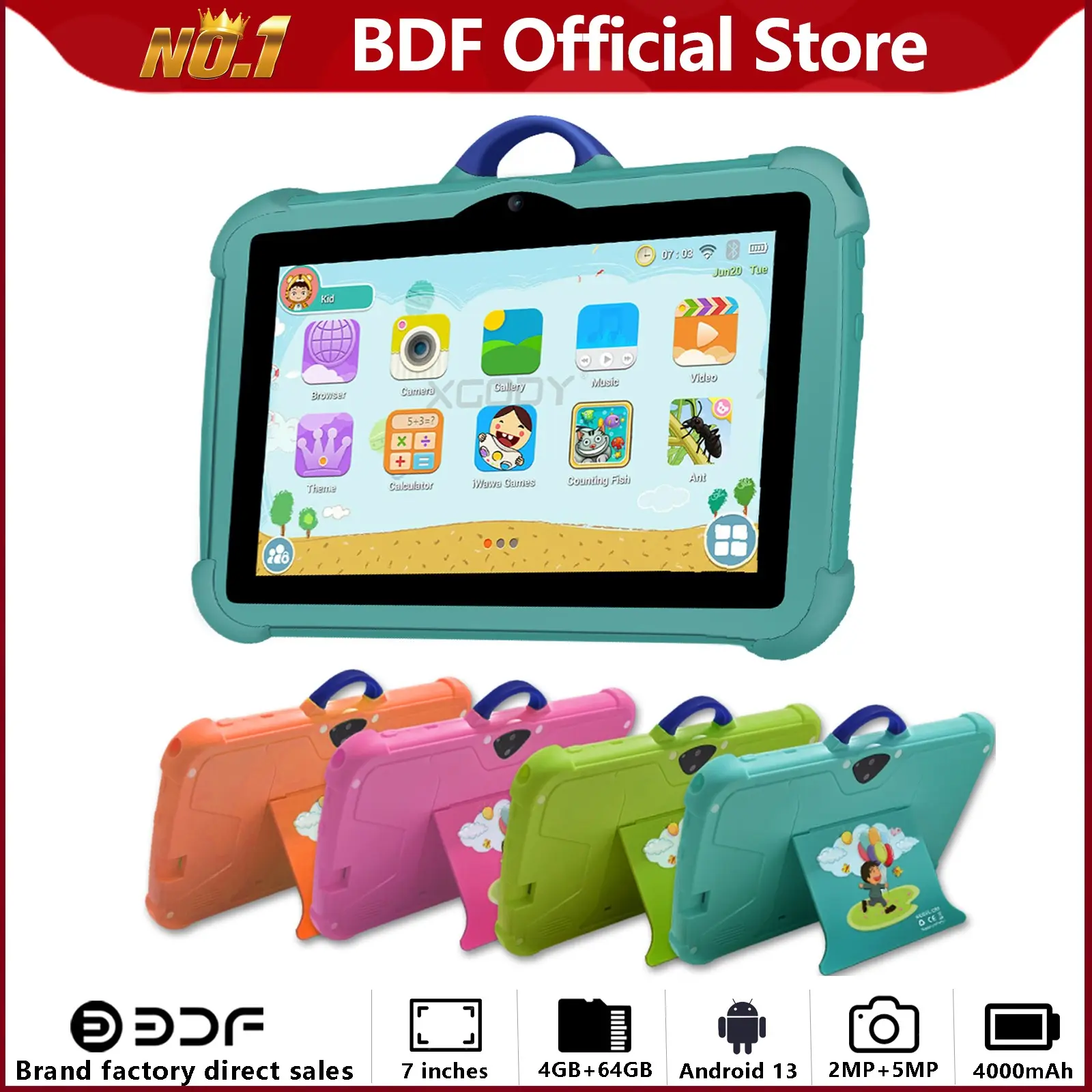 7-Inch Tablet Running Android 13, 4GB RAM, 64GB Storage, Expandable to 128GB, 4000mah Battery, Dual Cameras, Wi-Fi & Bluetooth-compatible Support, Wifi Tablet