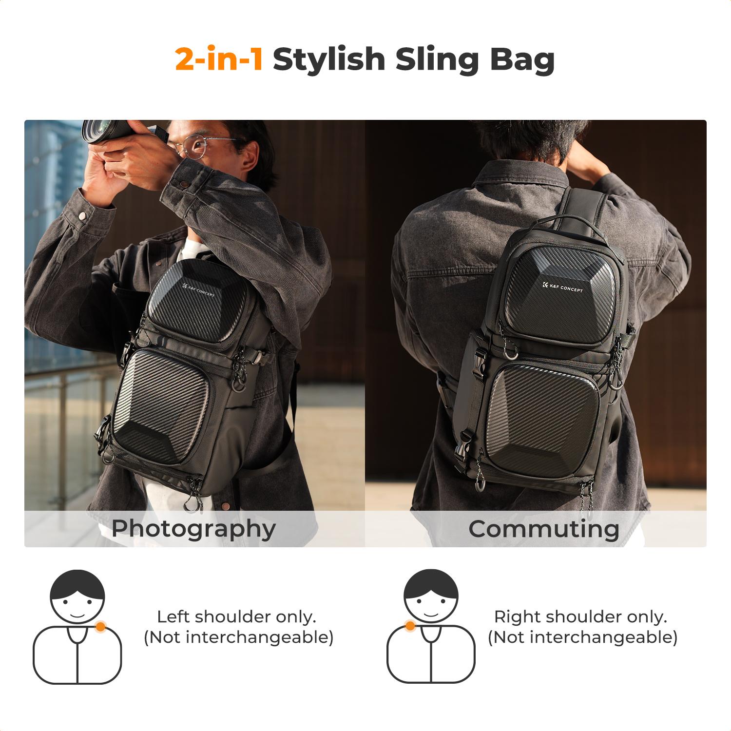 【K&F CONCEPT】Camera Sling Bag Crossbody Bag Hardshell Camera Shoulder Backpack DSLR/SLR/Mirrorless Camera Case Photography Bags for Photographer