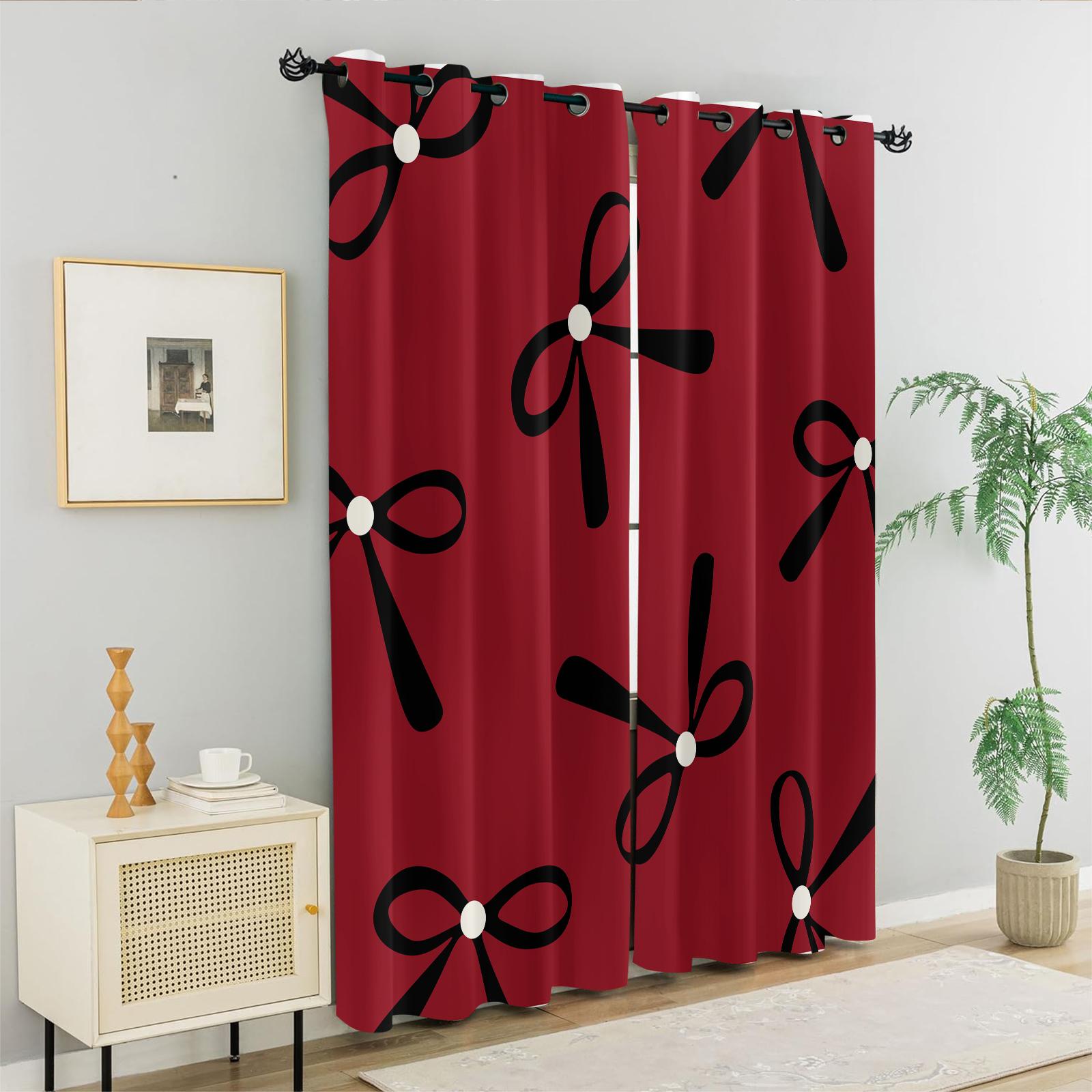 2Pcs 80% Blackout Bow Print Curtains, Minimalist Heart-Accented Window Drapes for Bedroom & Living Room, Sweet Gift for Girls