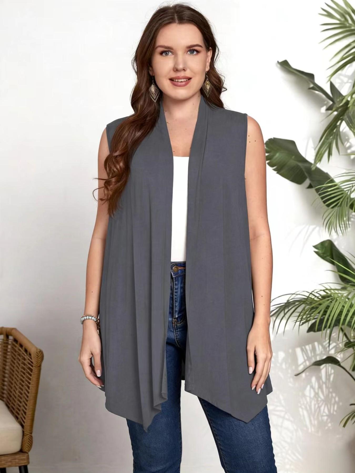 Ebay Bestselling Sleeveless Vest, Hot Selling Open Front Cardigan for Women, European and American Style, Plus Size Female Clothing