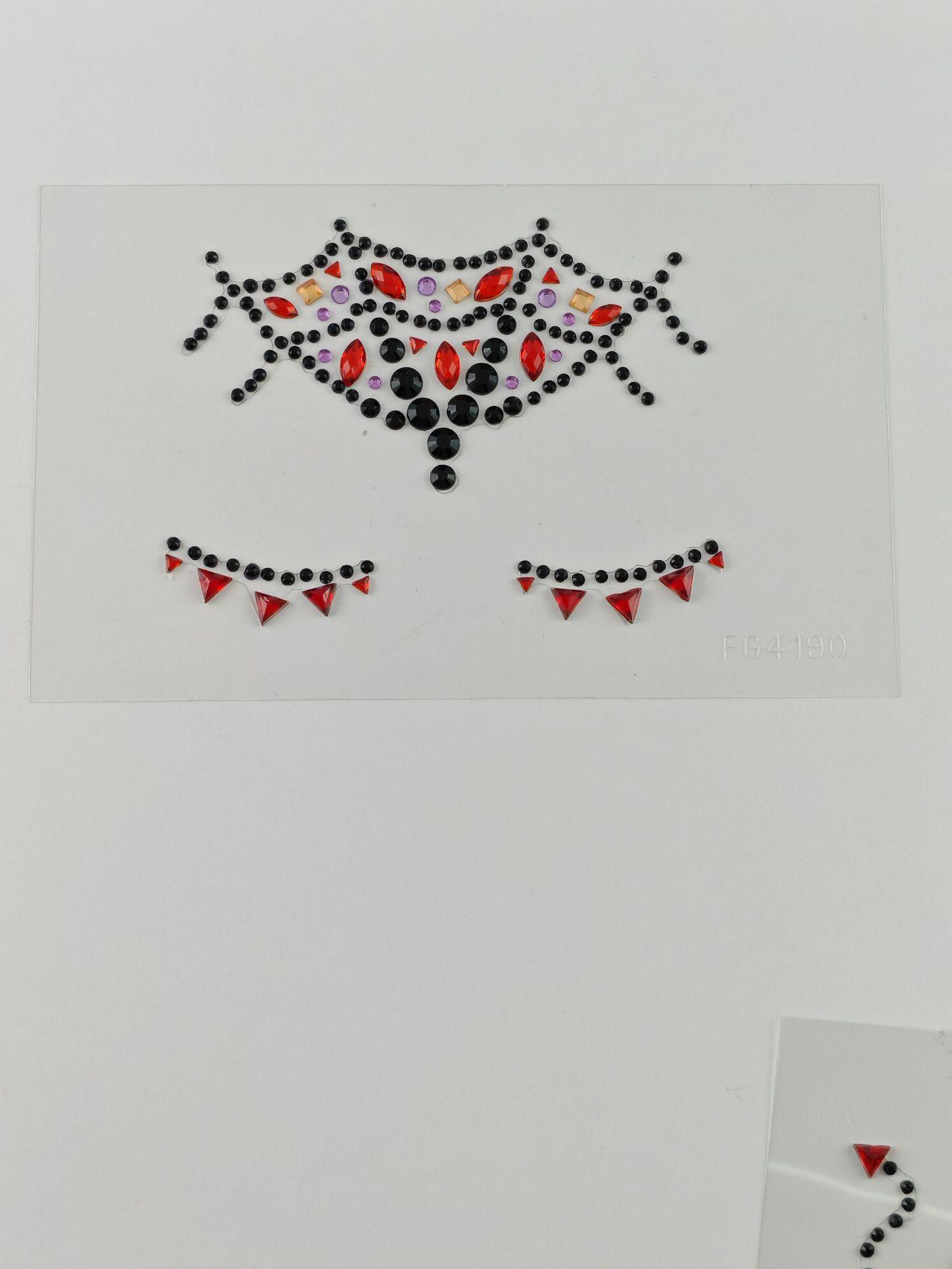 Halloween skull face rhinestone stickers, forehead rhinestones, stage makeup face rhinestone stickers, decorative makeup rhinestones, party face stickers