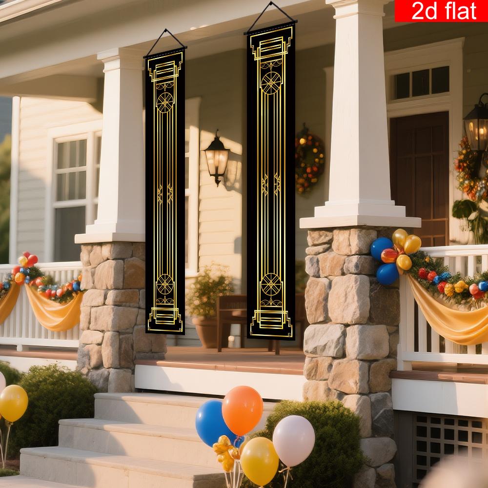 2D Polyester Party Decor Door Flag, Gold Art Deco Style, Vintage Luxury Welcome Banner, Wedding Birthday Party Door Decoration