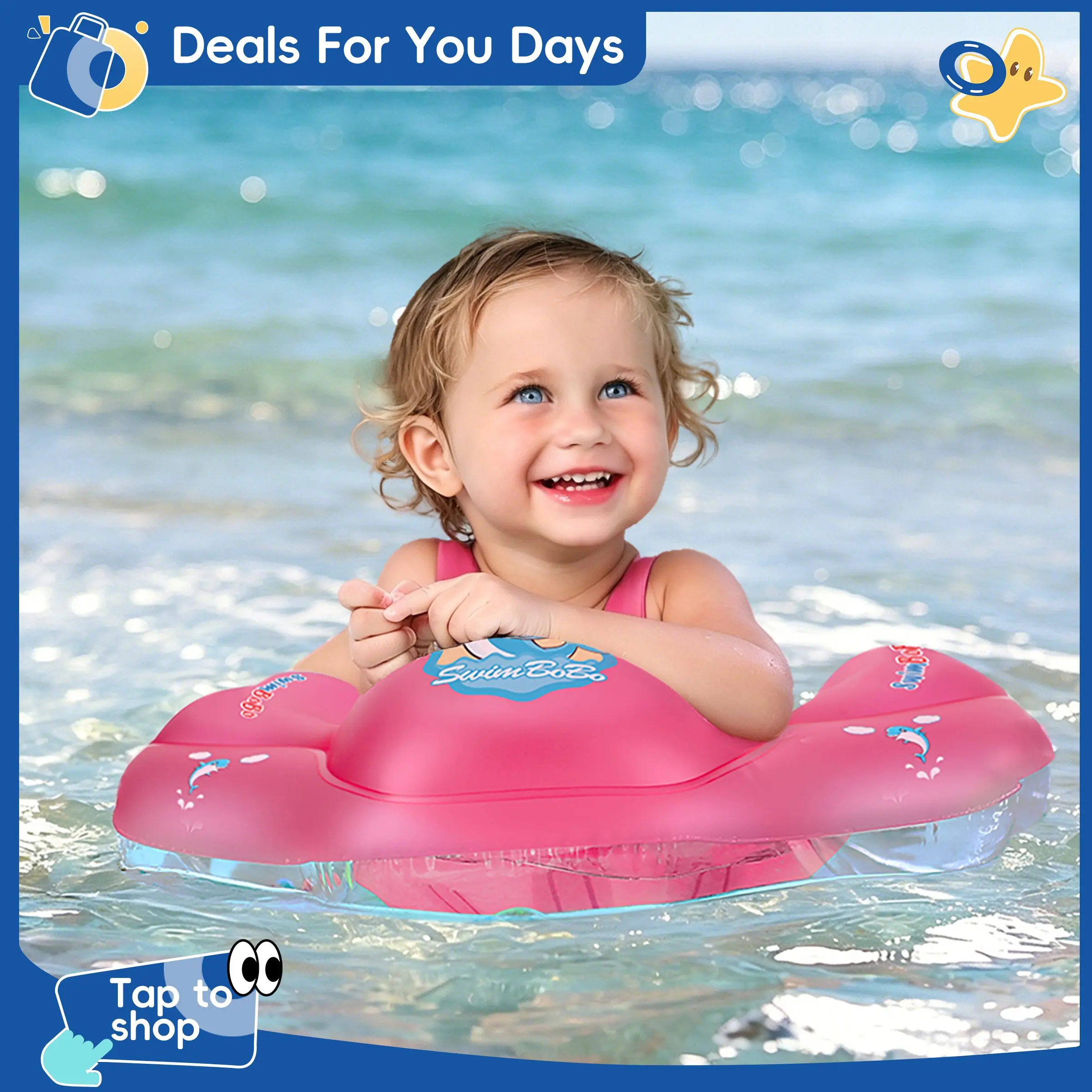 Swimbobo Anti-Flip Baby Pool Float, Safe Swimming Gear, Durable Thick PVC Material, Ideal for Pools and Oceans, Mom Hacks, Baby Gear