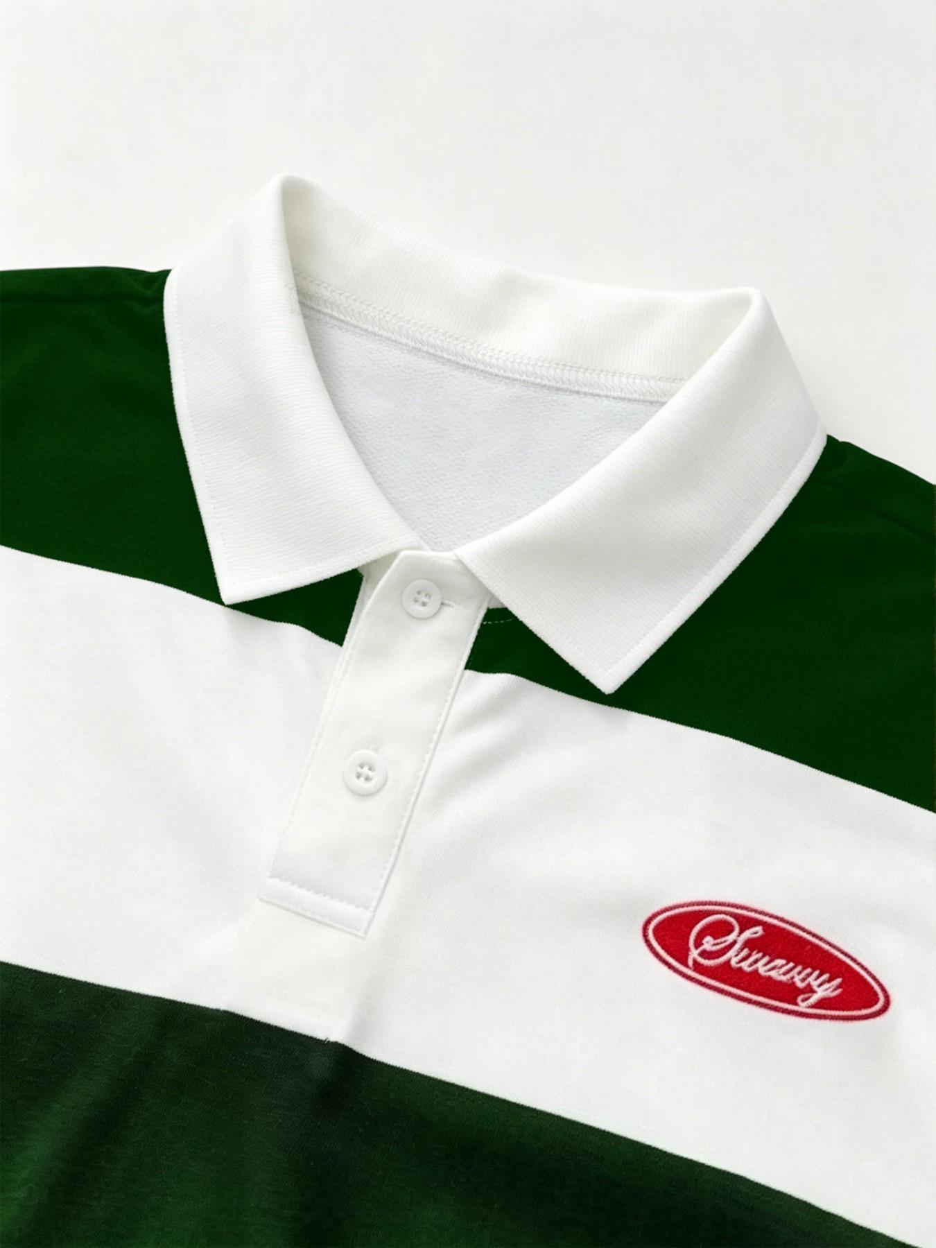 Men's American-Style Wide-Striped Collared Polo Shirts, Summer Short Loose-Fit Top, Casual Collar Streetwear