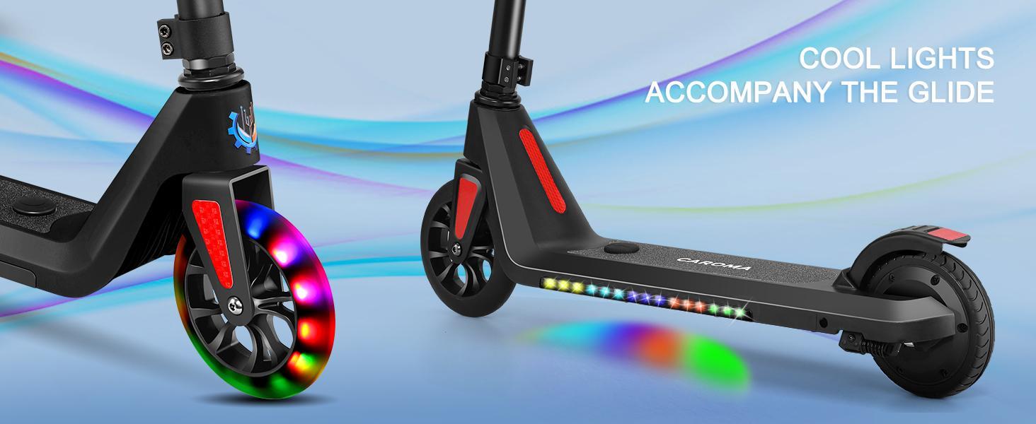 CAROMA Electric Scooter for Kids Ages 6-12, 120W Motor, 6 mph, 60 mins Ride Time, Adjustable Speed & Height, Colorful Lights, LED Display, Foldable Kids Electric Scooter, Ideal Gifts for Kids