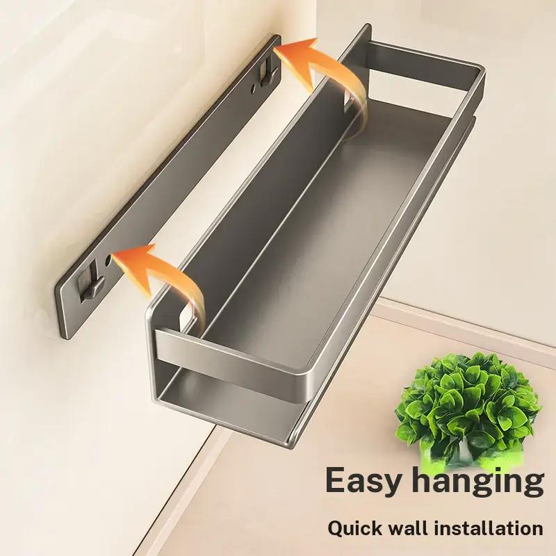 Wall-Mounted Kitchen Storage Rack, No-Drill Spice Organizer, Oil Salt Sauce Vinegar Holder, Household Items Collection, Easy Installation