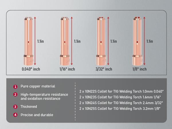 YESWELDER 49Pcs TIG Welding Torch Consumables Pack | Stubby Gas Lens, Collets, #10 Pyrex Cup for WP-17/18/26 TIG Torches
