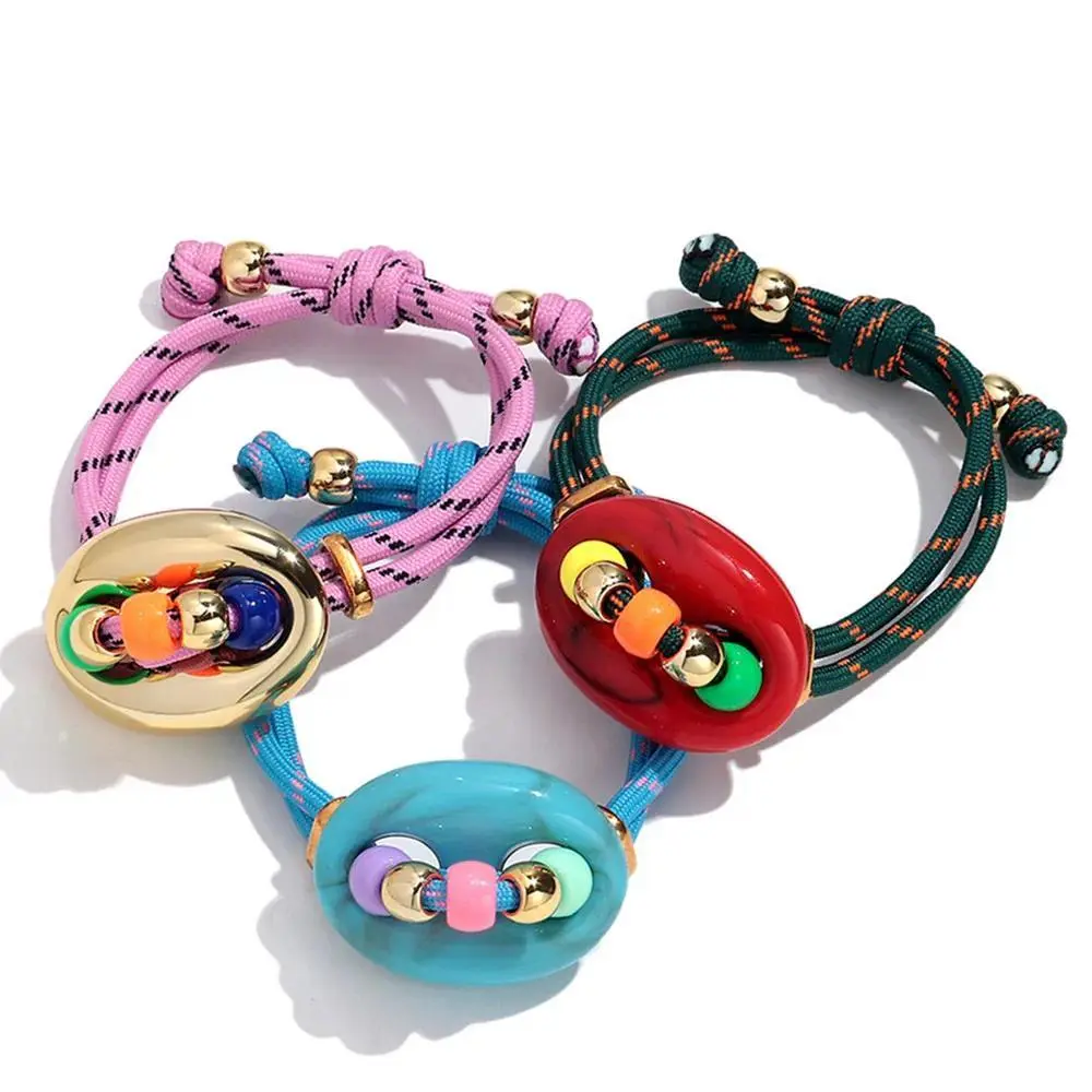 Women's 2026 Trendy Multi-Color Acrylic ABS Pig Nose Beads Charm Statement Bracelet - Adjustable Plain Beaded Woven Hand Rope, Unisex Fashion Jewelry, Gift Ideas