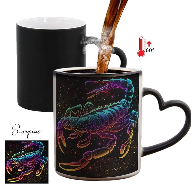 1pc Twelve Zodiac Signs Magic Color-Changing Mug with Heart-Shaped Handle & 12 Constellation Design - Temperature-Sensitive Cup, Drinkware, Coffee Mug, Coffee Mugs
