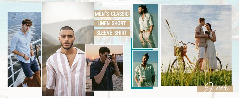 2-PACK Alimens&Gentle Men's Cotton Linen Short Sleeve Shirts Casual Lightweight Button Down Shirts Vacation Beach Summer Tops with Pocket