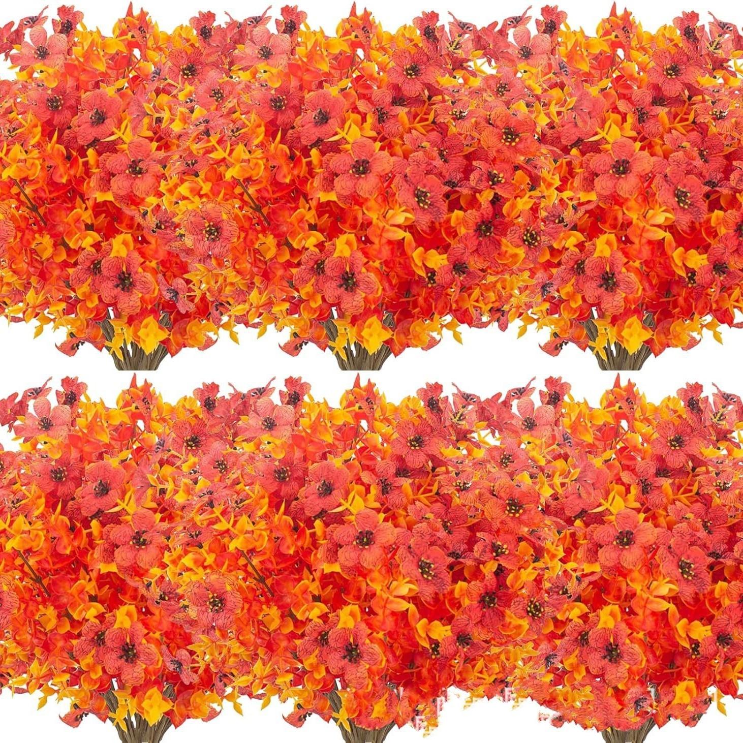 Artificial Flower ( 12/24pcs/set ) ，Mixed Color UV Resistant Fake Flower, Decorative Faux Flower Plant for Home & Garden & Yard，Outdoor Flowers,home decor（without Pot）