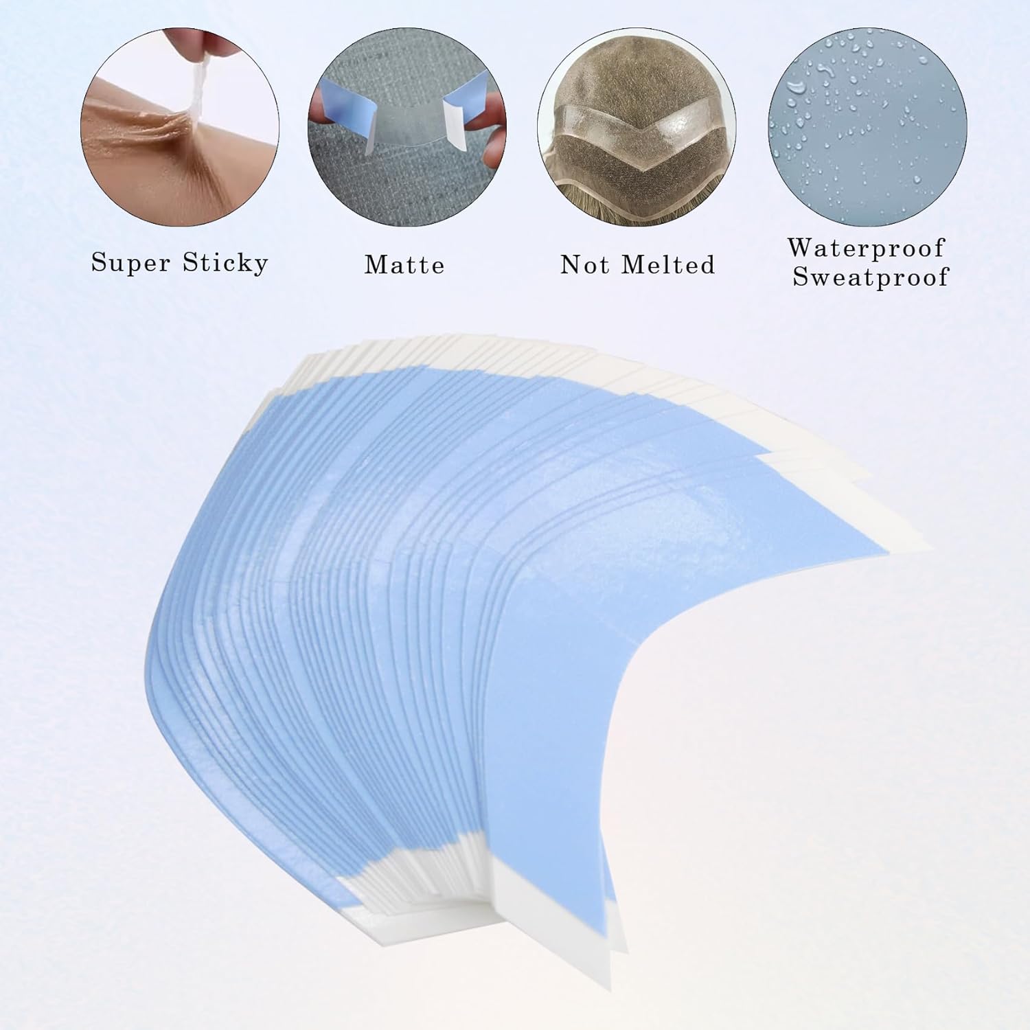 Wig Tape 20 Pcs Double Sided Adhesive Tape for Toupee Lace Front Wig Strong Hold Waterproof Strips Ashimary Blue Wig Tape