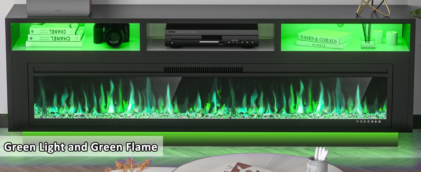 【2 Packages Shipping】AHB 58" Fireplace TV Stand for TVs Up to 65" with 52" Electric Fireplace, TV Console for The Living Room, LED Light Entertainment Center, Storage Cabinet, Media Console Table, Black