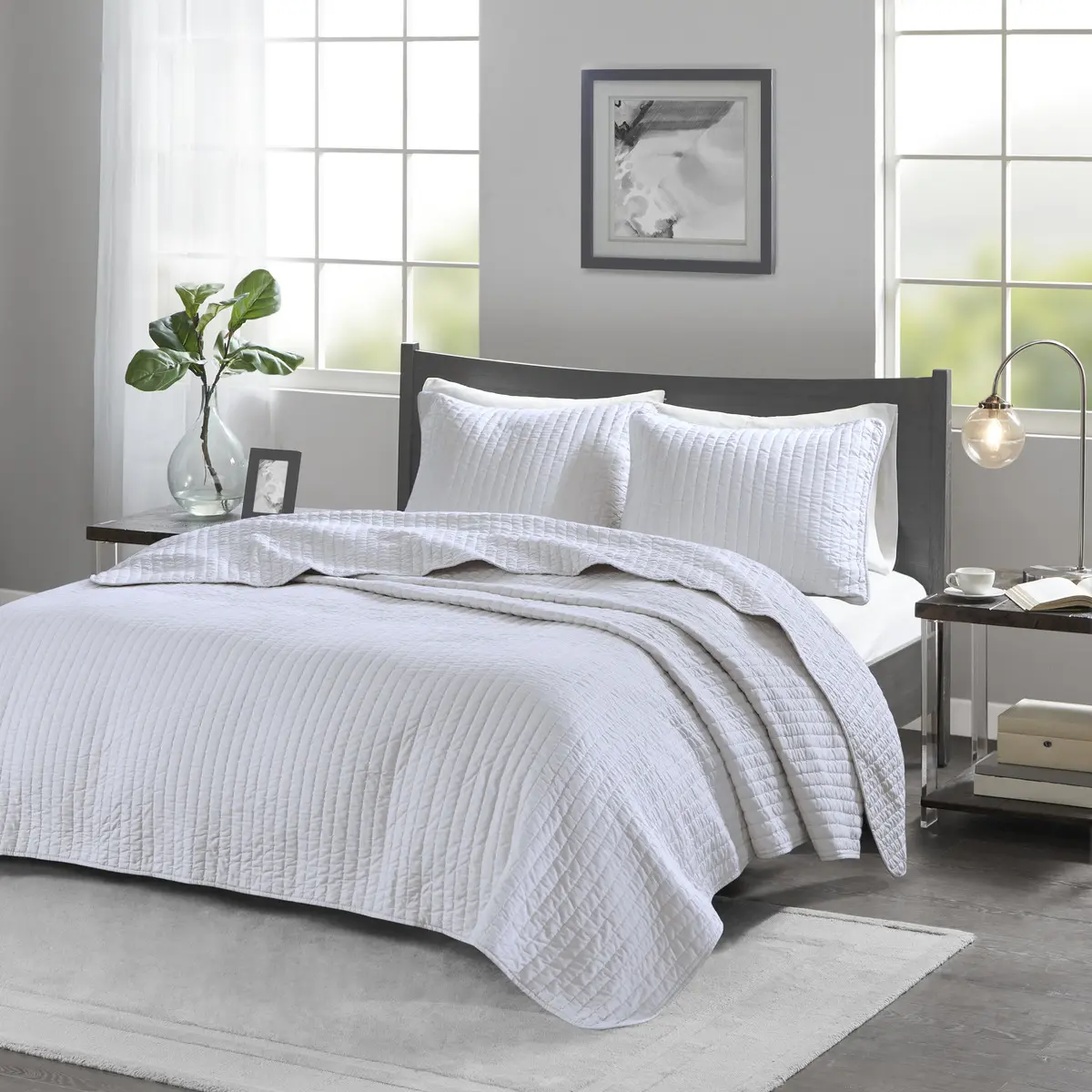 ARCH 3 Piece Quilt Set White Full/Queen Size Lightweight Bedspread Coverlet Set with 1 Quilt and 2 Pillow Shams Soft Microfiber Reversible Bedding Set for All Season Bedroom Guest Room Dorm Room, Home Furniture and Household Product Search Terms