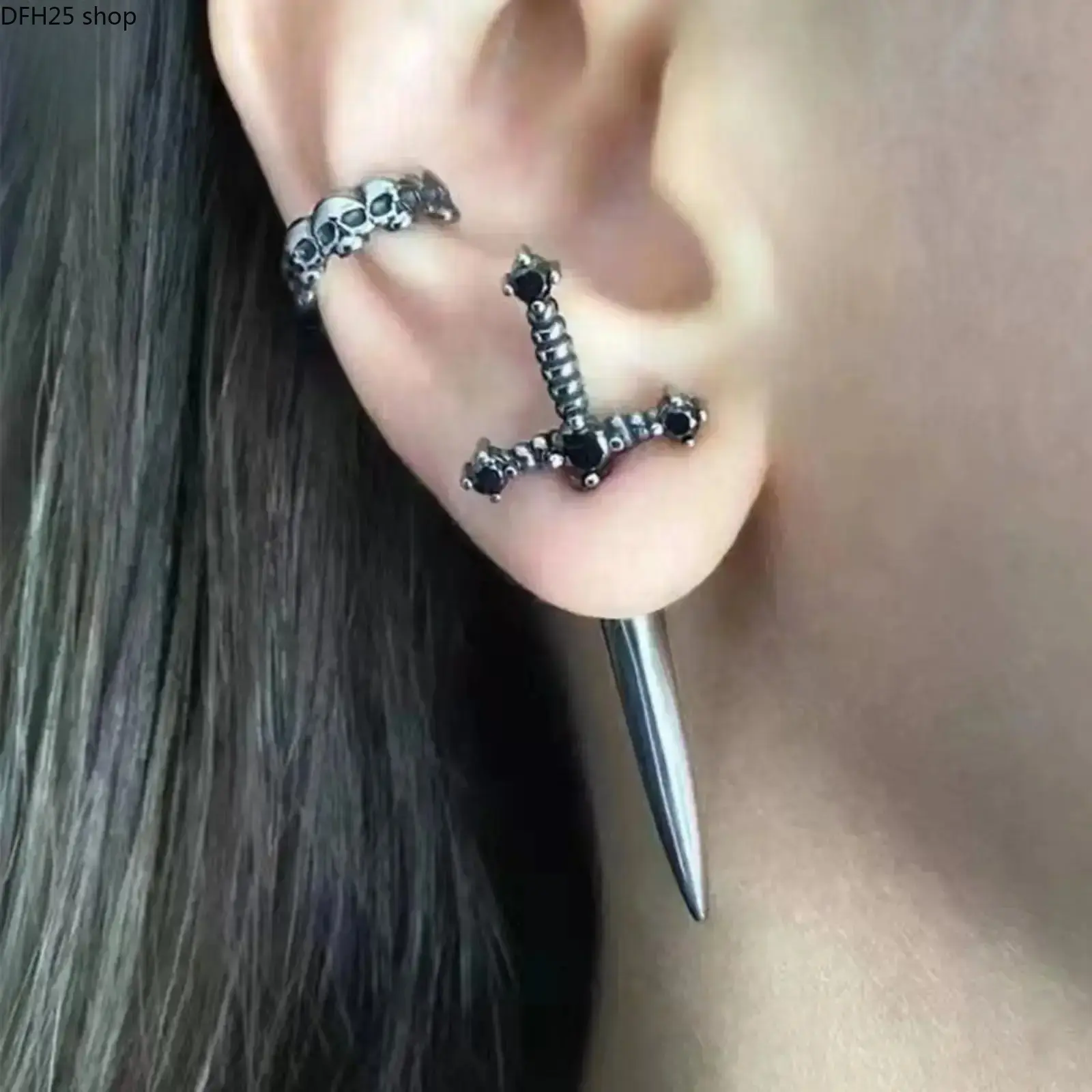 Gothic Sword and Dagger Earrings for Women, Silver Tone Punk Drop Jewelry with Edgy Statement Design for Daily Wear, Parties and Gothic Outfits