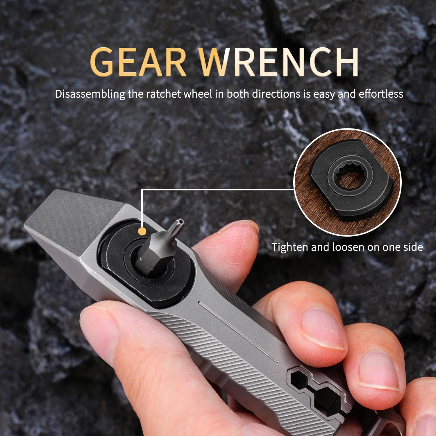Titanium Alloy Dual Direction Ratchet Wrench with Mini Cross Screwdriver, Phillips Screwdriver, Small Pry Bar, Outdoor Bottle Opener