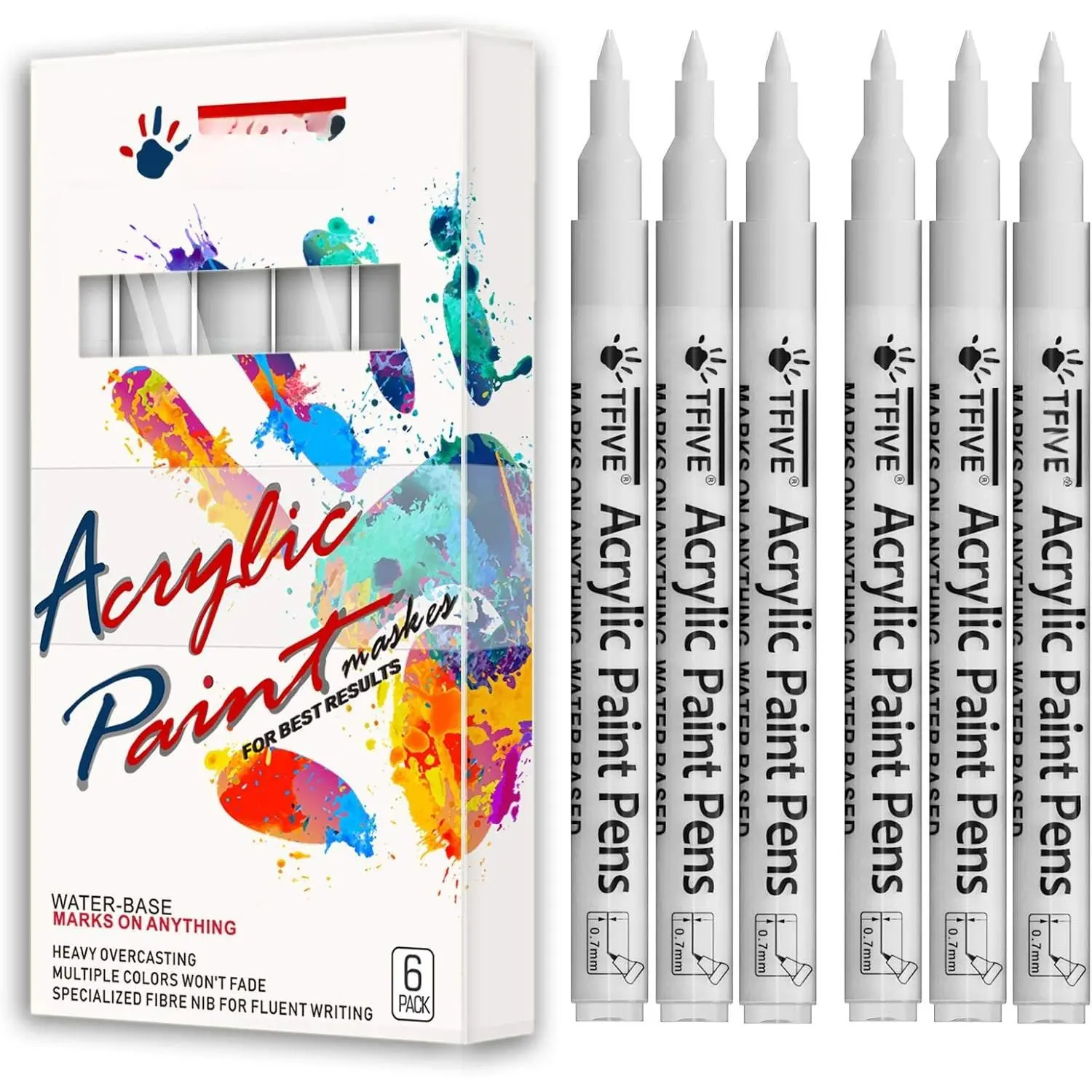 White  Markers  Pens, 6 Pack  Permanent Marker | 0.7mm Extra Fine Tip, , Quick Dry, Water Based Marker Pen for Rock, Glass, , Plastic, Metal, Canvas, Ceramic