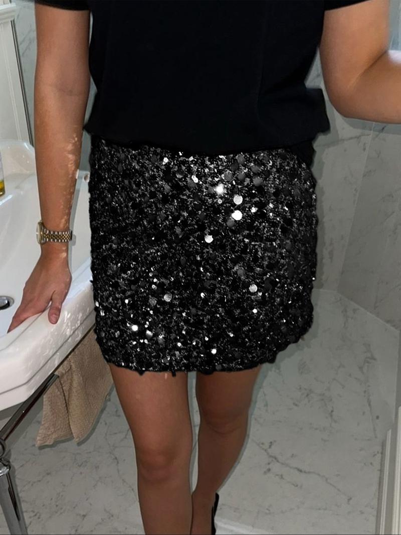 Fashion Elegant Sexy Sequin Design Bodycon Short Skirt, Slim-Fitting A-Line Mini Dress, Perfect for Parties & Night Out