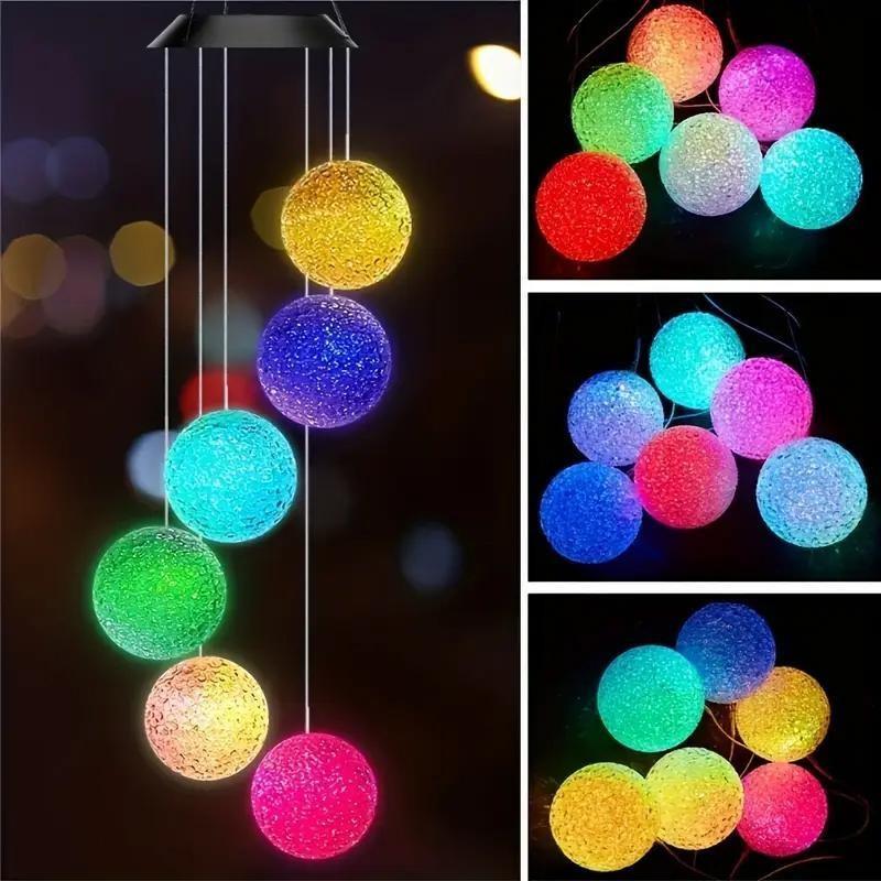 Outdoor Solar Hanging Decorative Garden Lights, Modern outdoor lighting, 6 LED Bround Ball Design Lights, Smart Light Sense, Color Changing Lights for: Patio, Party, Yard, Home Decorations, Valentine's Day Gift, Patio Lighting