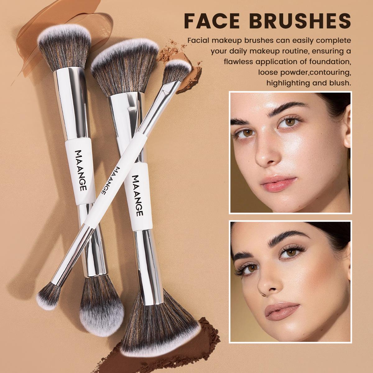 MAANGE 12pcs Synthetic Makeup Brushes Set with Cosmetic Bag, Foundation Brush Loose Powder Brush Highlight Brush Contour Brush Concealer Brush Eyeshadow Brush Blending Brush Eyebrow Brush Nose Shadow Brush Eyeliner Brush, Gift for Women & Girls