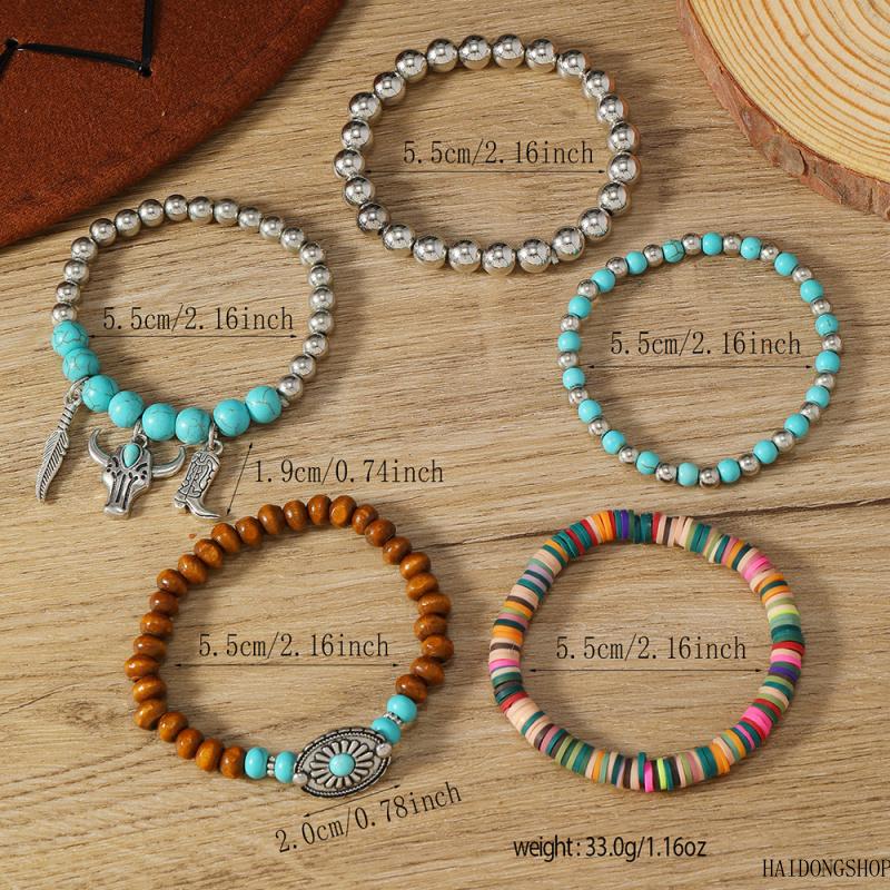 Viral Western Cowgirl Aesthetic Turquoise Bull Head Hat Layered Stretch Beaded Bracelet Set, Multi-Piece Stackable Country Boho Wrist Jewelry, Trendy Accessory For Daily Wear Country Music Festival Outfit Styling fashion anniversary religious faith