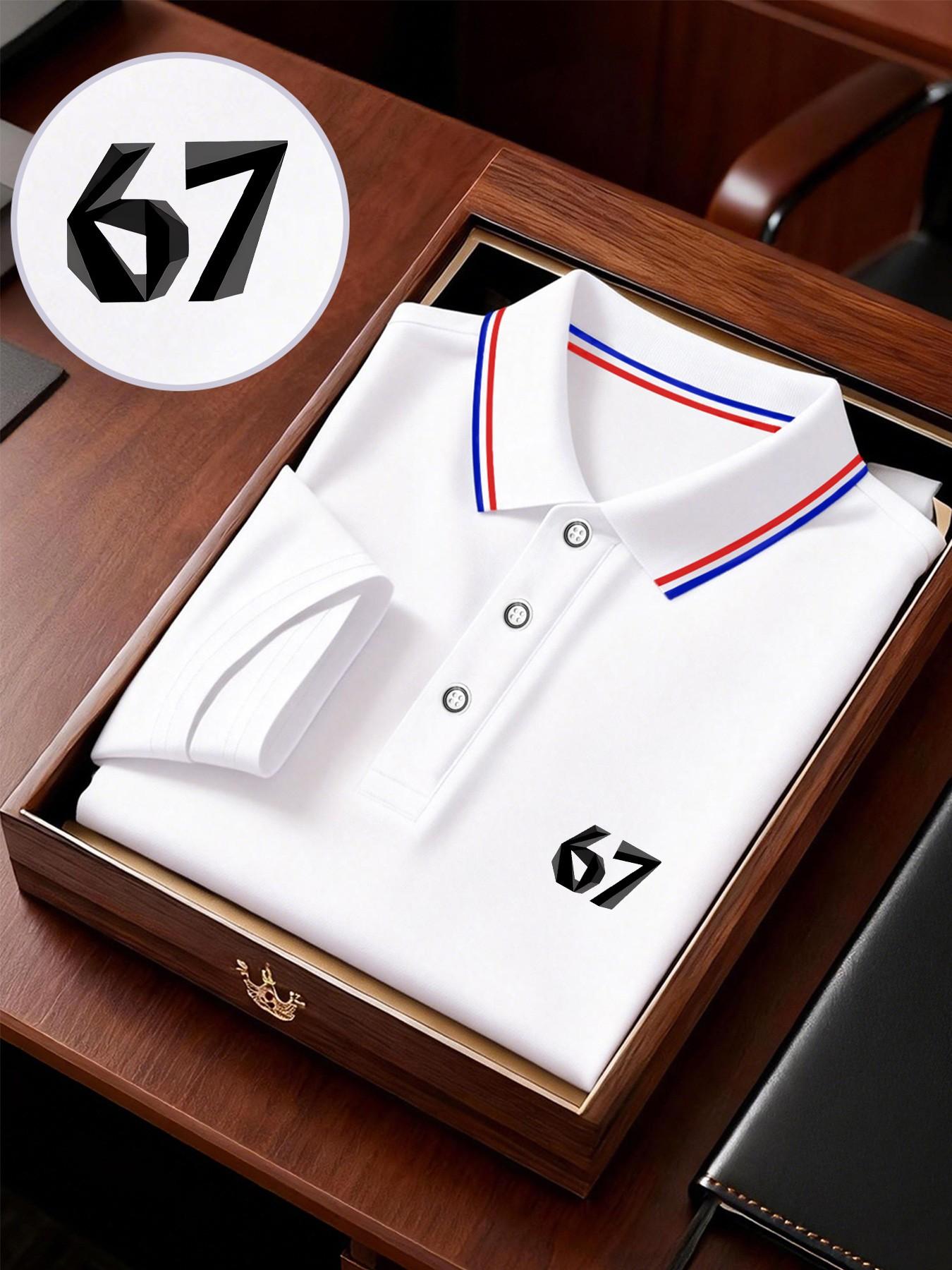 Men's Geometric Print Polo Shirt, Loose-Fit Short Sleeve, Breathable Elastic Fabric, Casual Business Tee, Spring Summer Outdoor Wear