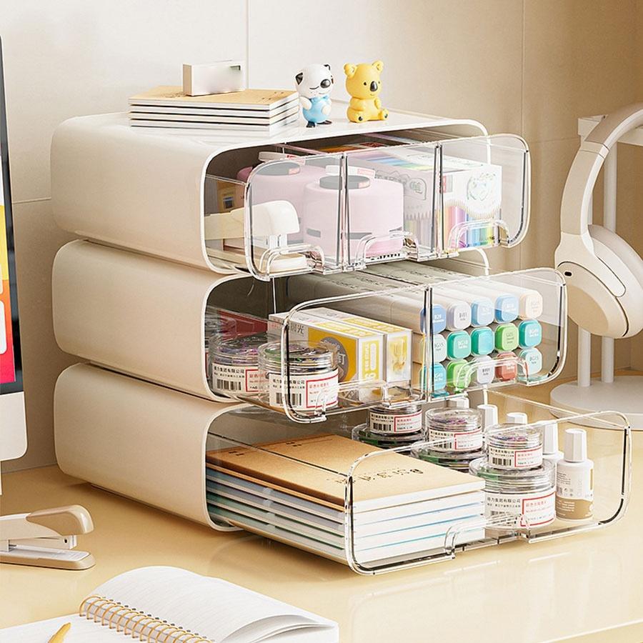 Multifunctional Desktop Storage Box, Desk Tidy, Pull-Out Cosmetic Organizer, Desk Stationery Holder, Office Supplies Container, Space-Saving Design