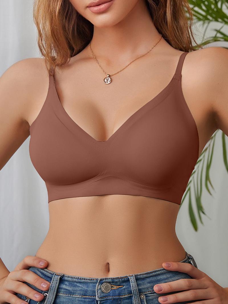 4PCS  Women's Solid Wireless Bra Set, Comfortable Removable Pads, Medium Support, Fitted Design, All Seasons Wear, Casual Style
