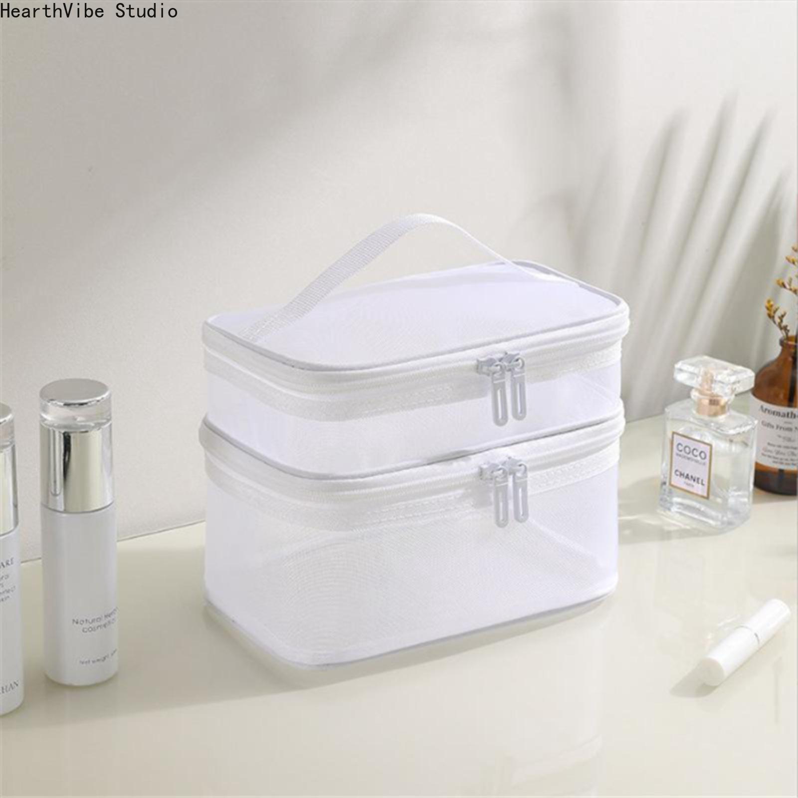 Travel Toiletry Bag - Large Capacity Double-Layer Mesh Polyester Cosmetic Bag, Water-Resistant Portable Breathable Dry-Wet Separated Multi-Purpose Pouch for Holiday, Gym (Sports & Outdoor Camping Hiking Essential), Gym Shower Bag