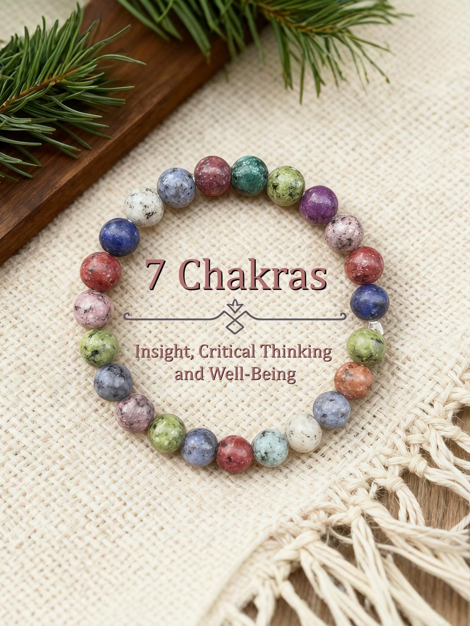 Seven Chakra Natural Crystal Bracelet, Spiritual Healing, Multicolor Energy Stones, Promotes Mental Health and Emotional Stability