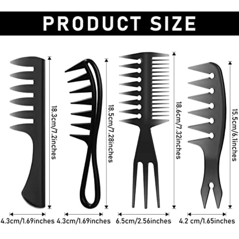 Men's Haircut Set 4-Piece Plastic Wide-Tooth Dual-Sided Tail Comb, Professional Afro Hair Care Vintage Styling Tools