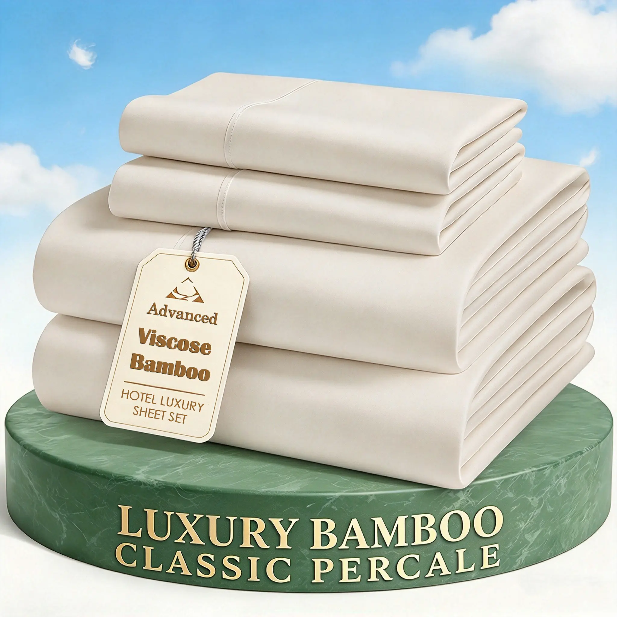 MUXHOMO Bamboo Sheet Set with 16" Deep Pocket Fitted Sheet, Ultra Soft Breathable Lightweight Bed Sheets + 2 Pillowcases, All-Season Everyday Bedding