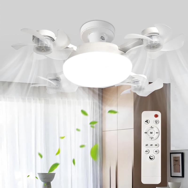 E27 Socket Ceiling Fan Light 2 in 1 Silent LED Fan with Remote Control, E27 Screw in Ceiling Fan in Light Socket, 3 Color and 3-Speeds Adjustable, Easy Install for Home (4-Heads)