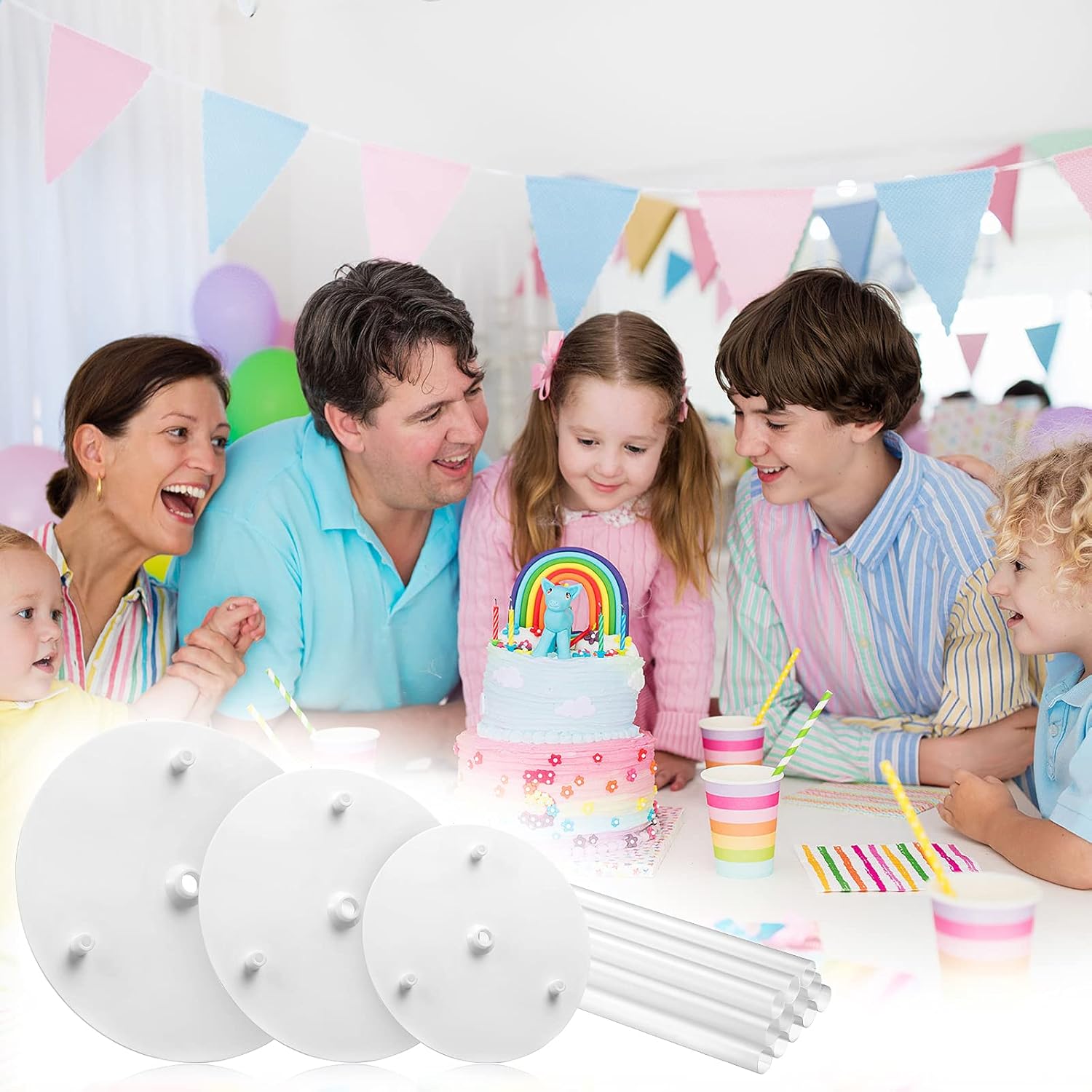15 count Cake Separator Plates Stands Set include 3 count Separator Plates 6, 8, 10 Inch Cakes 12 count Plastic Sticks Support Rods for Construction and Stacking 15 count Cake Separator Plates Stands Set include 3 count Separator Plates 6, 8, 10 Inch Cakes 12 count Plastic Sticks Support Rods for Construction and Stacking
