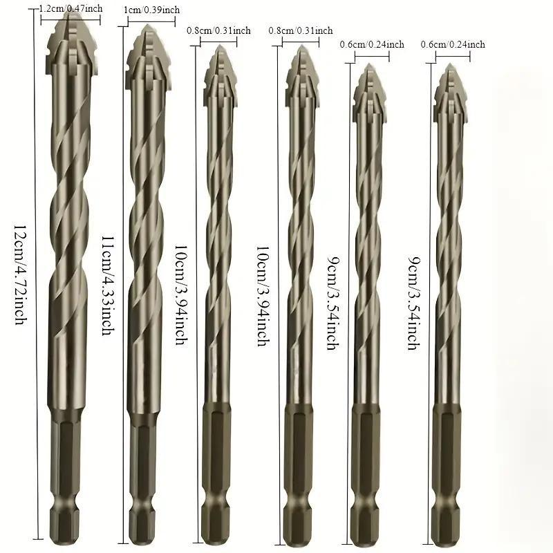 6pcs Carbide Sawtooth Offset Drill Bit Set, 4-Teeth Hex Shank for Ceramic Tile, Cast Iron, Concrete, Dry Drilling Tool Kit